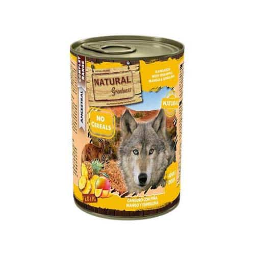 שימור נטורל גרייטנס לכלב קנגורו עם אננס, מנגו וספירולינה 400 גרם