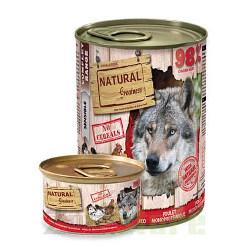 שימור נטורל גרייטנס 98% עוף מונו פרוטאין לכלב